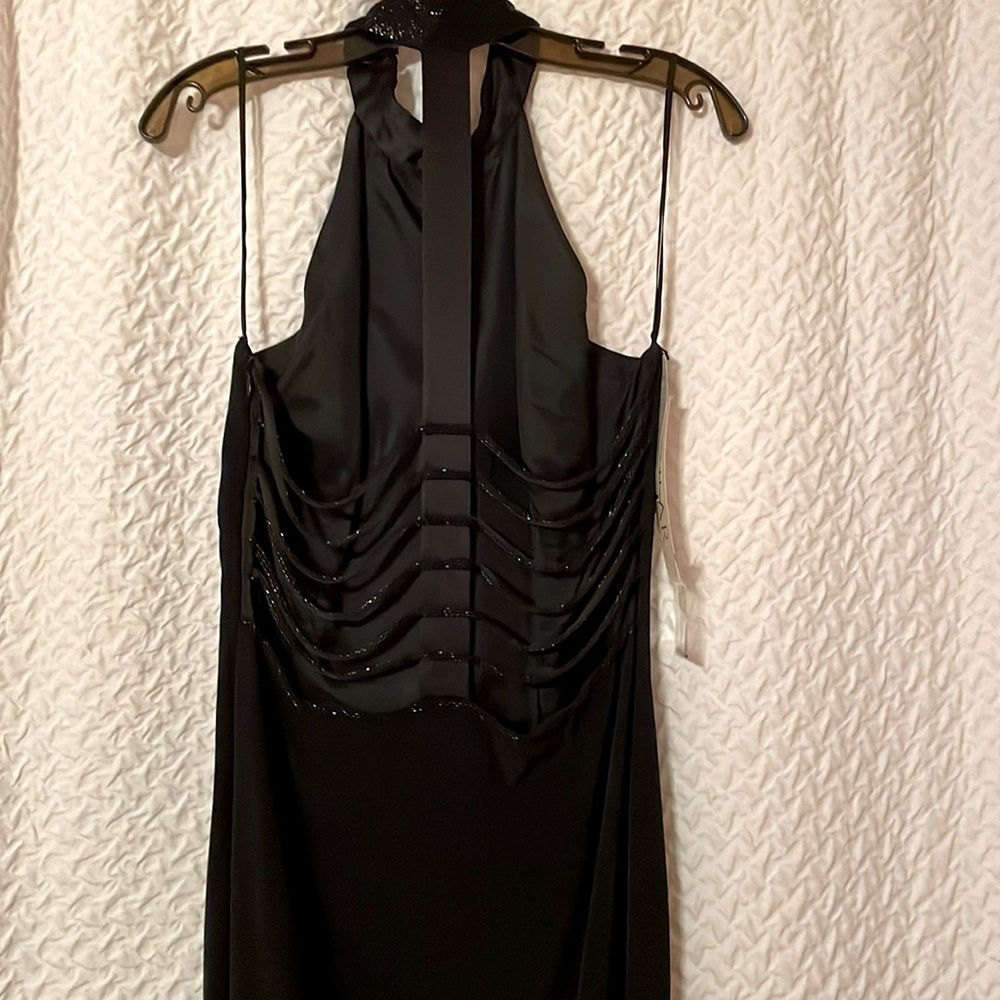 NWT Cache evening gown.  Black.  Backless. Beaded. Size 10.Sexy Bling.